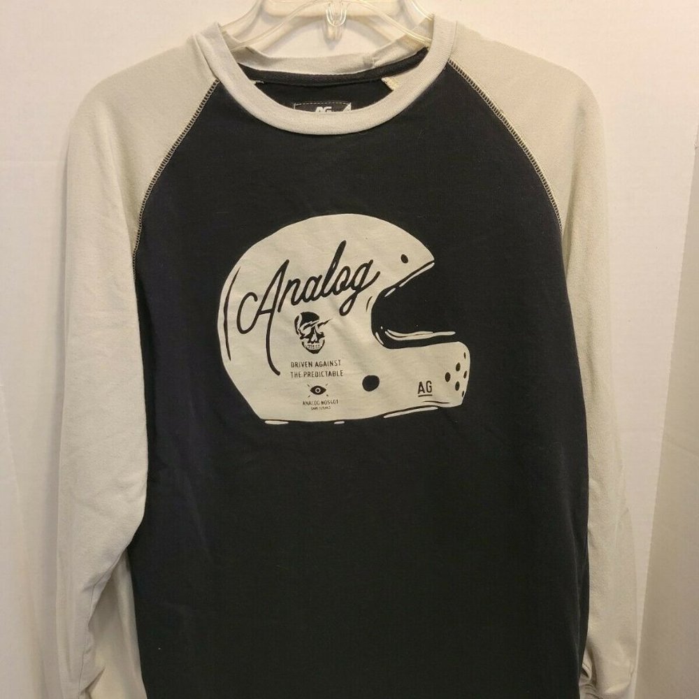 Analog Long-Sleeve Shirt Mens Size M Skull Helmet Black With White Stripes